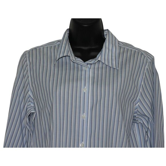 Gander Mtn Wrinkle-Resistant Stripe Button-Up Shirt M Blue/White Cotton Blend - Picture 2 of 5